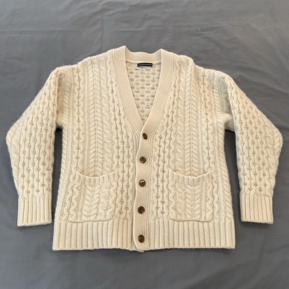 Brandy Melville Cardigan Sweater Womens M/L White Cable Knit Wool Pockets